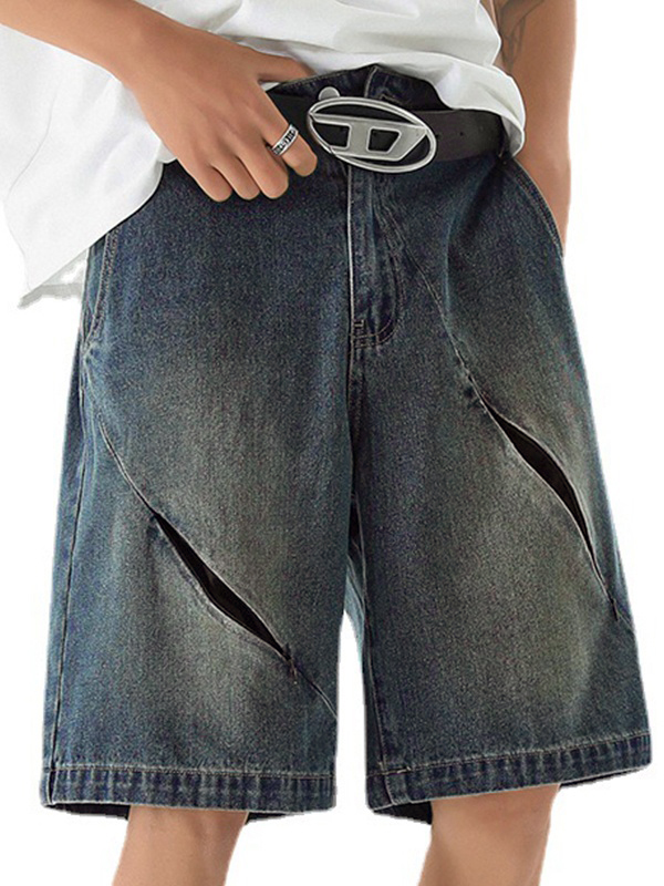 Pantalón corto recto con cremallera oblicua para hombre-4