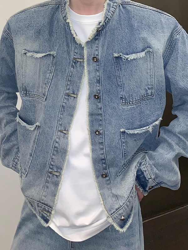 Chaqueta desgastada con ribete deshilachado para hombre-3