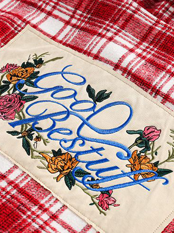 Blusa de manga larga bordada con estampado de cuadros vintage para hombre-7