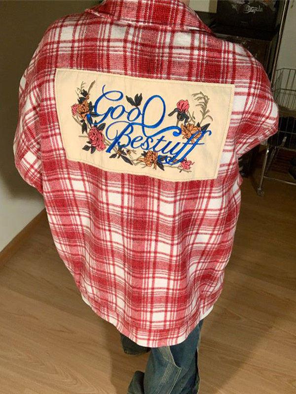 Blusa de manga larga bordada con estampado de cuadros vintage para hombre-5