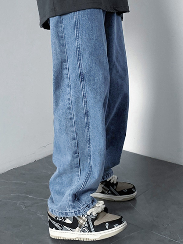 Jeans sueltos vintage lavados para hombre-4