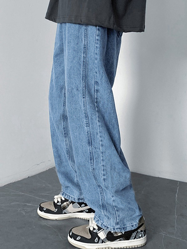 Jeans sueltos vintage lavados para hombre-5