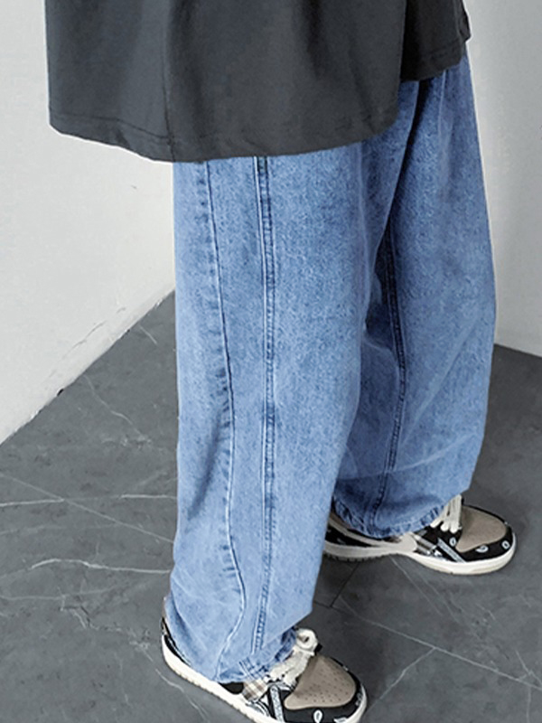 Jeans sueltos vintage lavados para hombre-2