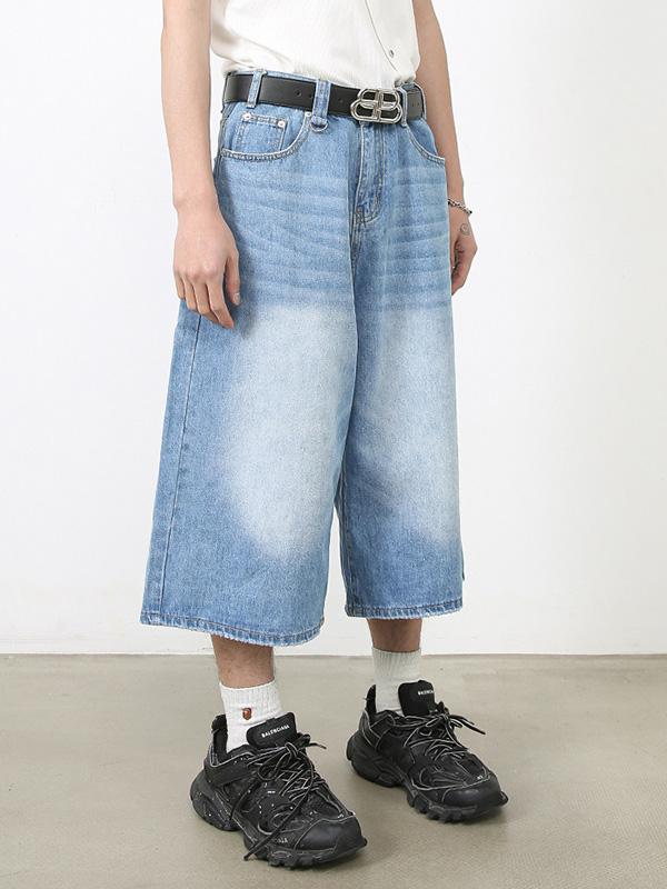 Shorts vaqueros de pierna recta y estilo urbano con pierna ancha-2