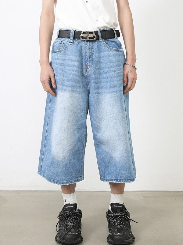 Shorts vaqueros de pierna recta y estilo urbano con pierna ancha-1