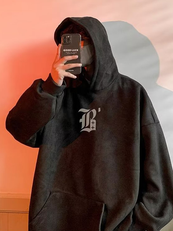 Sudadera con capucha extragrande estampada para hombre-1