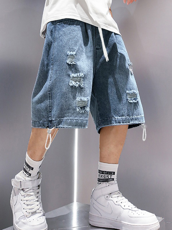 Shorts vaqueros desgastados y lavados para hombre-1