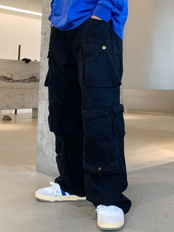 Pantalones cargo sueltos con múltiples bolsillos para hombre-1