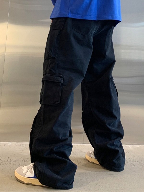 Pantalones cargo sueltos con múltiples bolsillos para hombre-4