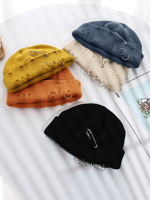 Gorro Beanie de punto desgastado Safety Pin-1
