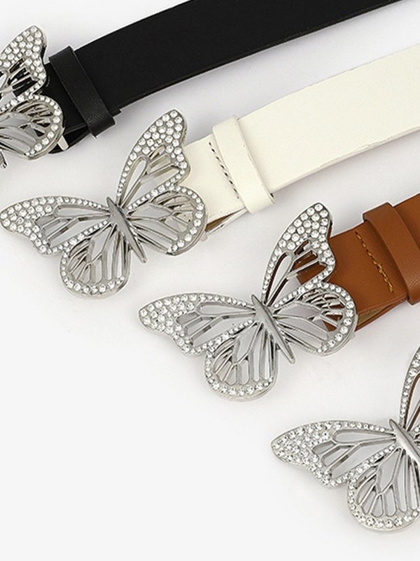 Cinturón de piel sintética con mariposa de diamantes de imitación-1