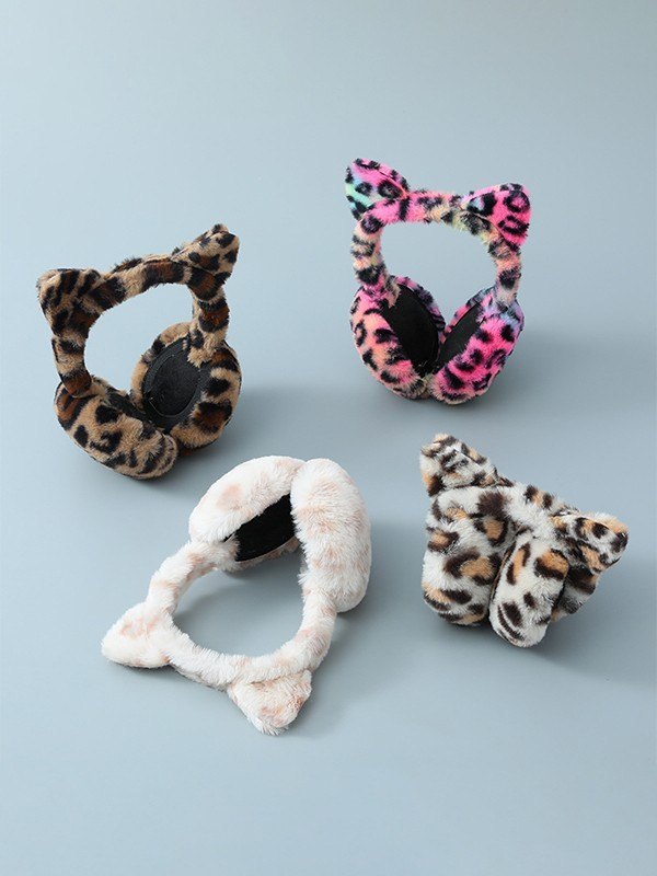 Orejeras plegables con estampado de leopardo para gatos-1